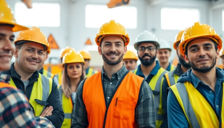 Engaged participants in construction safety training showcasing teamwork and awareness.