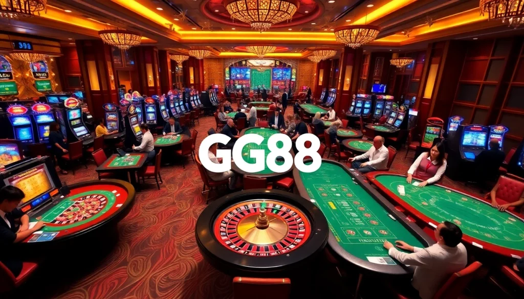 Players engaging in thrilling games at GG88 casino tables, featuring vibrant betting action and stylish ambiance.