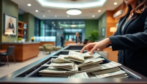 Melakukan deposit 1k ke dalam akun bank dengan menampilkan teller dan uang tunai.