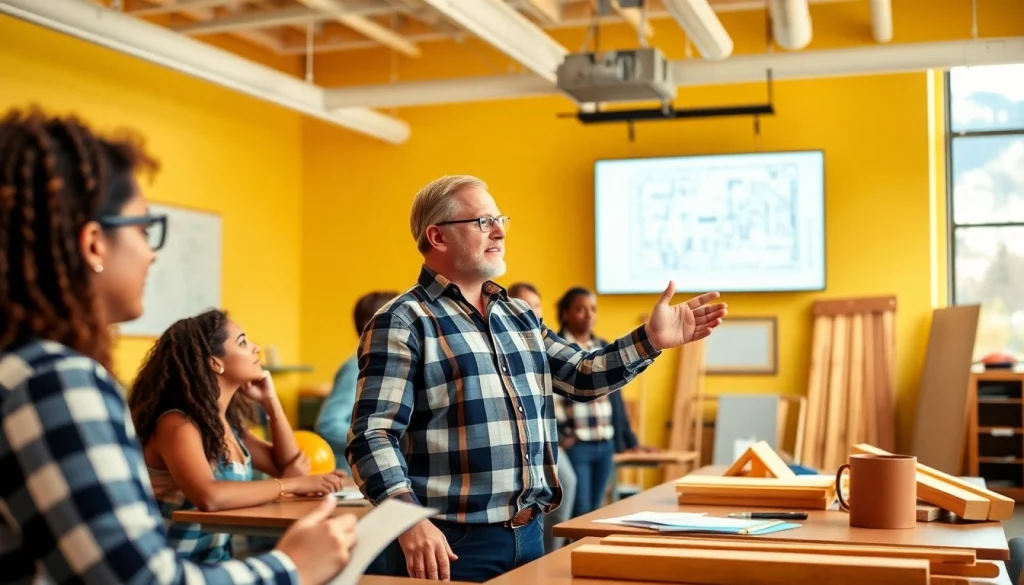 Engage in construction education in Colorado with diverse students learning practical skills in a vibrant classroom setting.