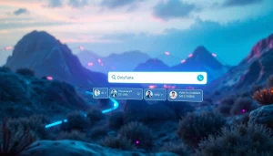 OnlyFans account search engine showcasing innovative interface with glowing search bars and vibrant profiles.