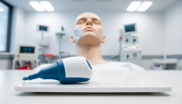 Choking device highlighted in a clinical setting for educational safety training.