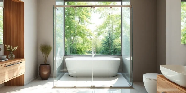 Vue élégante de paroi de douche italienne dans une salle de bain moderne.