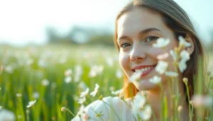 Capture essence of light & airy photography with a model in a pastel floral field.
