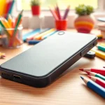 Stylish Handytasche Schule placed on a desk, surrounded by school supplies.