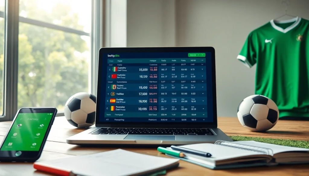 Dynamic sports betting interface displaying tỷ lệ kèo for live soccer matches with analysis elements.
