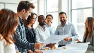 Architectural consultation Boston with professionals discussing design plans in a modern office space.