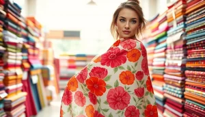 Stof voor jurk kopen: kleurrijke jurkstoffen gepresenteerd in een modewinkel.