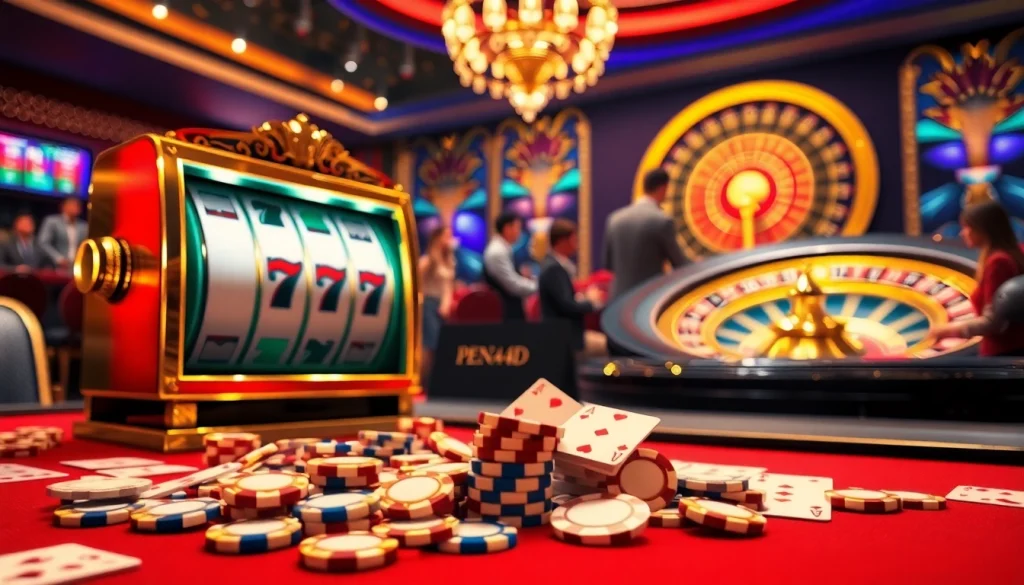 Experience the thrill of winning at Pen4d's exciting slot machine in a glamorous casino.