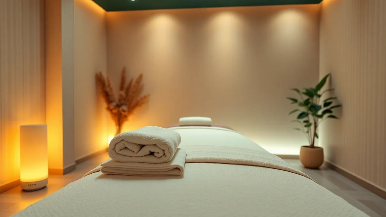 차분한 장식과 부드러운 조명으로 편안한 청라마사지 치료실.