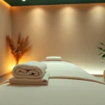 차분한 장식과 부드러운 조명으로 편안한 청라마사지 치료실.