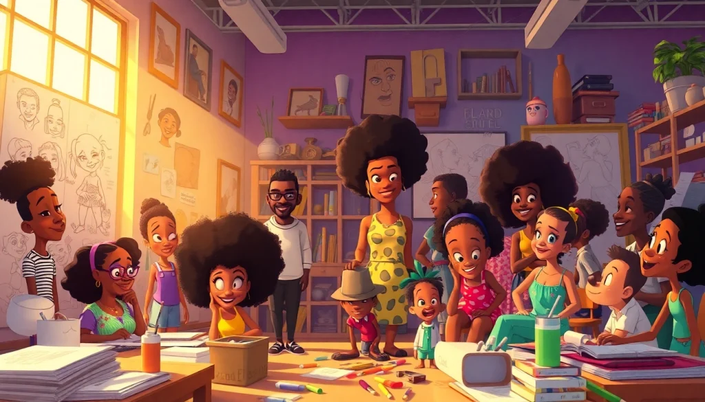 A collection of iconic African American cartoons and characters showcasing diversity and creativity in animation.