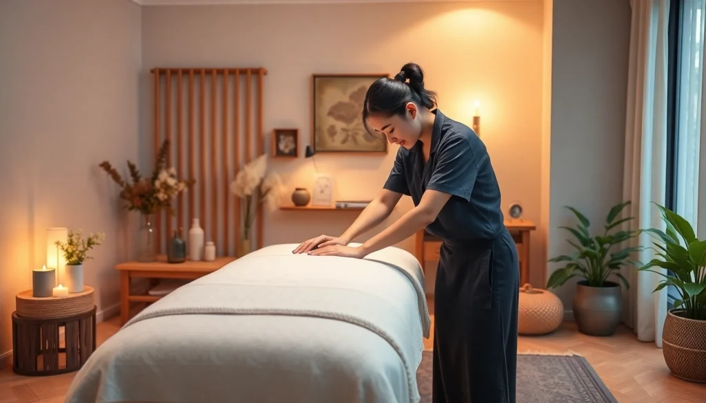 숙련된 치료사와 함께 차분한 가정 환경에서 편안한 오산출장마사지를 즐기는 모습.