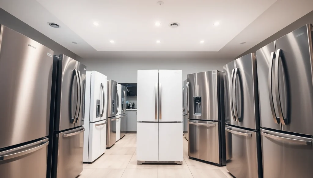 Explore top refrigerator sales with stylish models in a modern showroom.