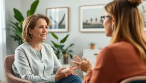 Understanding anxiety symptoms through therapy session guidance with caring therapist.