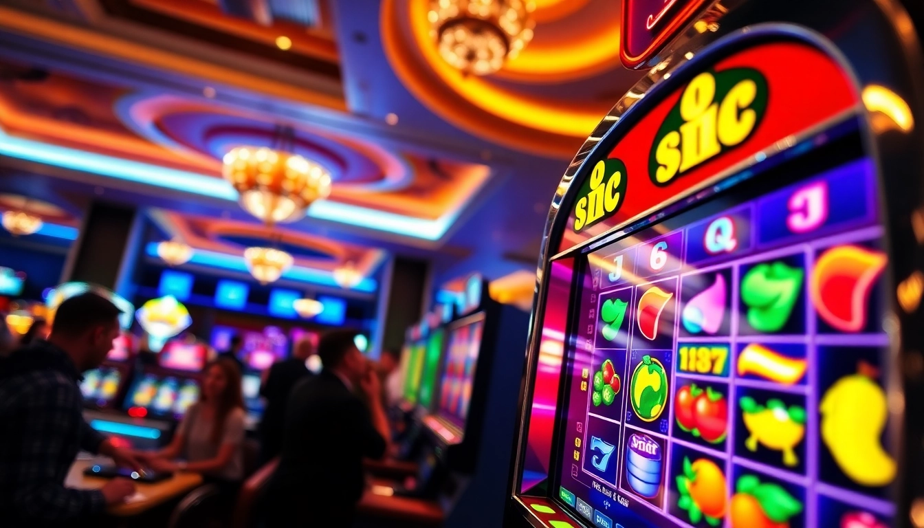 Spinning slot apk pada mesin slot di kasino dengan suasana yang ramai.