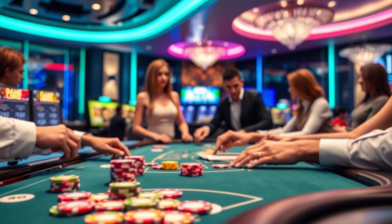 Casino spielen online: Spieler am digitalen Tisch mit bunten Chips und Karten.