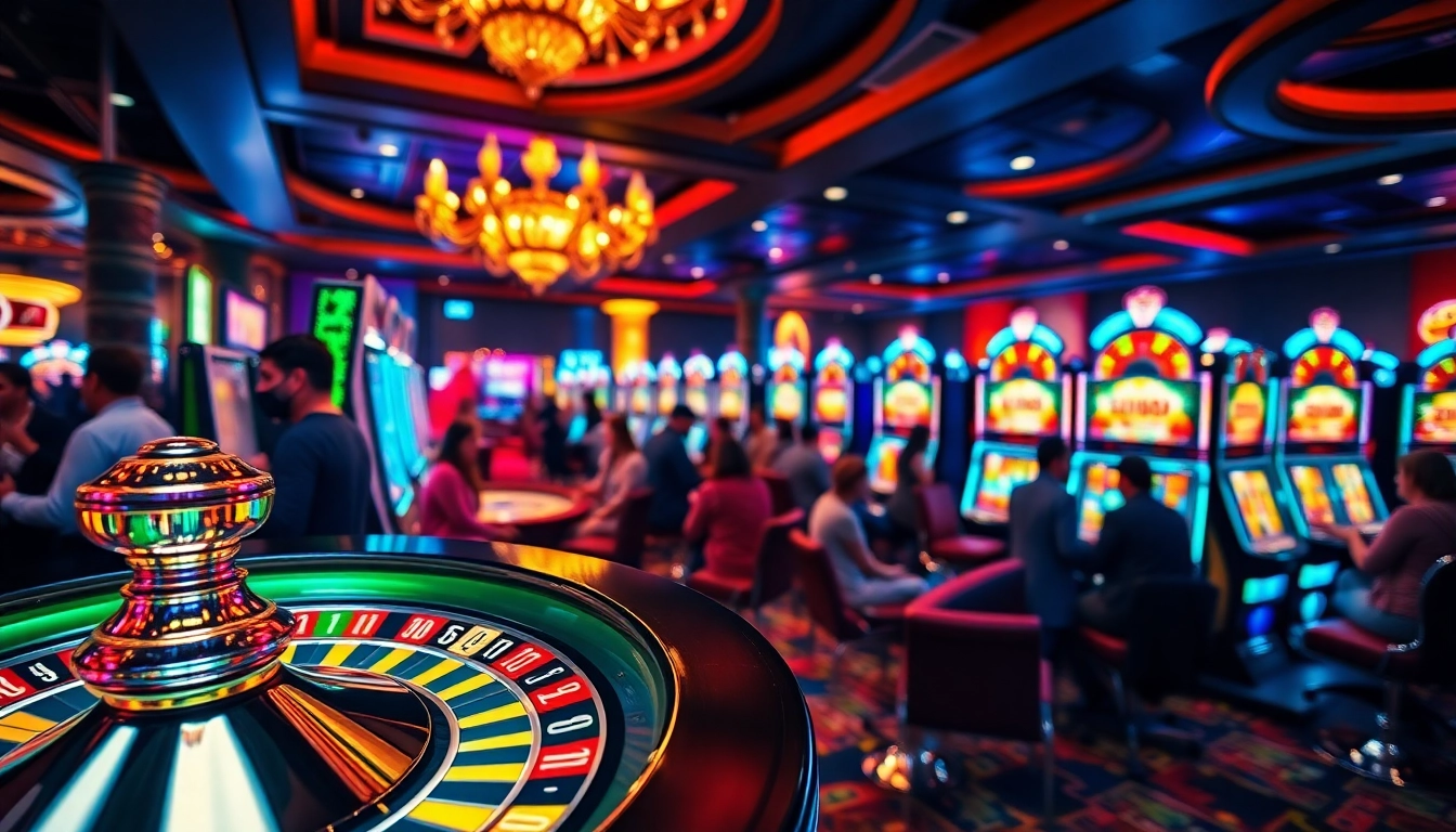 Menampilkan slot apk dengan mesin slot yang berkilau dan suasana kasino yang meriah.