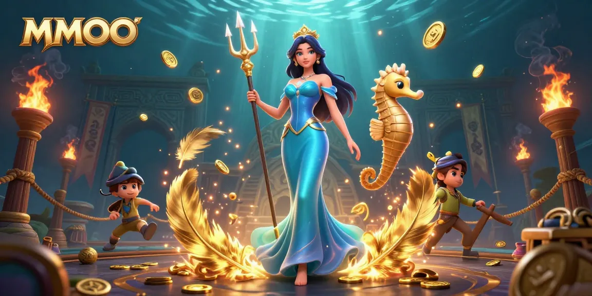 Experience thrilling MMOO gaming adventures with an enchanting character scene and vibrant casino elements.