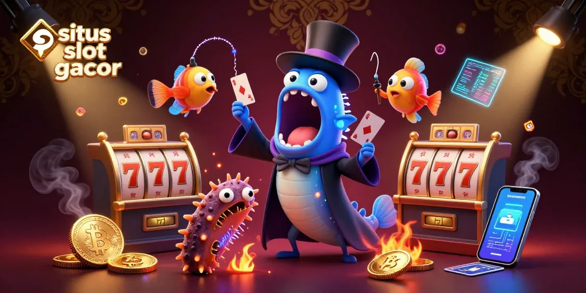 Experience the excitement at situs slot gacor with a magical underwater casino scene featuring dynamic slot reels and glowing crypto coins.