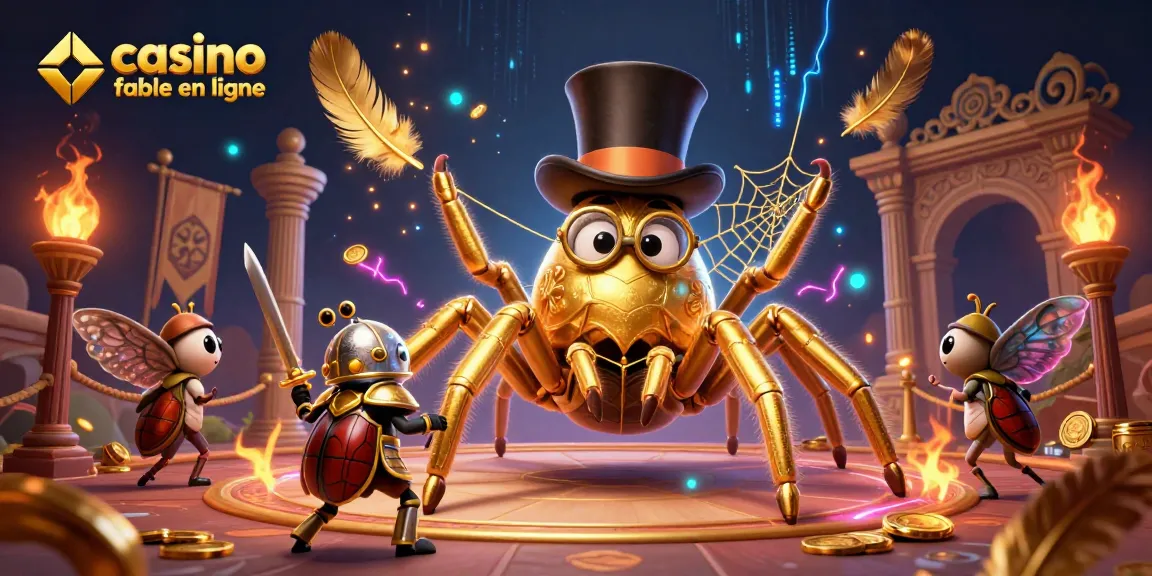 Animations captivantes dans un casino fiable en ligne, avec une araignée dorée et un chevalier.
