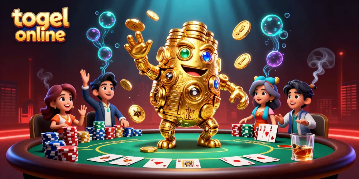 Engage with togel online for a thrilling gaming experience featuring a golden golem and poker scene.