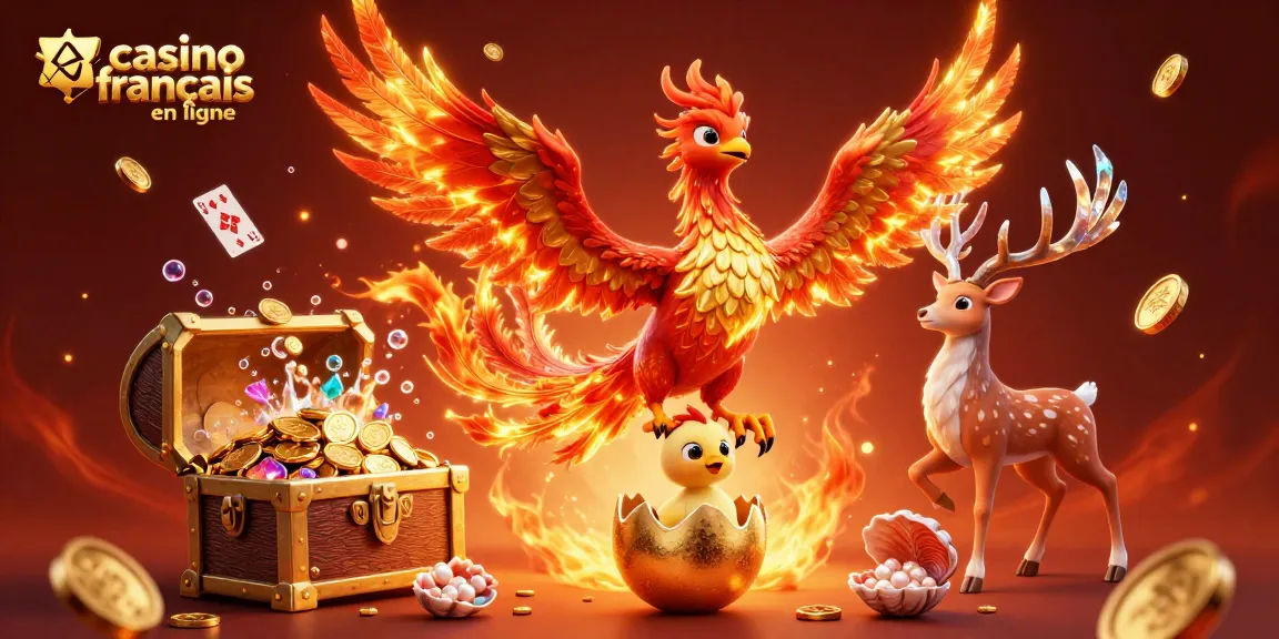 Jouez sur un casino français en ligne avec un phénix enflammé et des jeux fascinants autour.