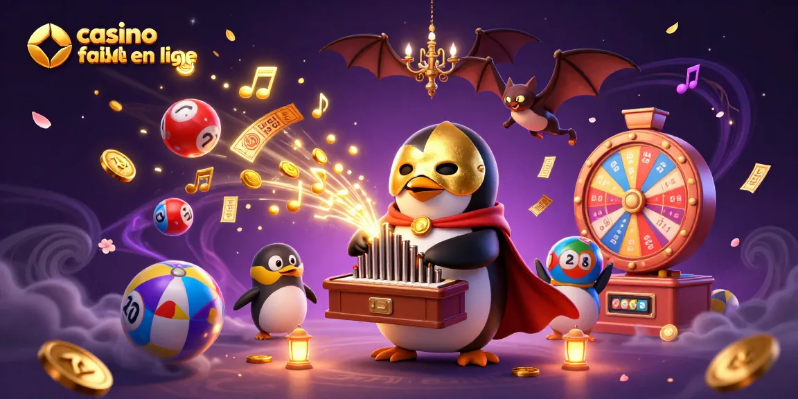 Casino fiable en ligne où un pingouin fantôme joue en musique, entouré de jeux variés.