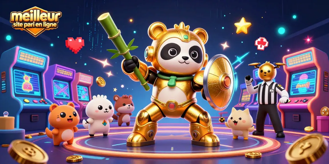Profitez du meilleur site de paris en ligne avec un panda doré en mech et des machines à sous colorées.