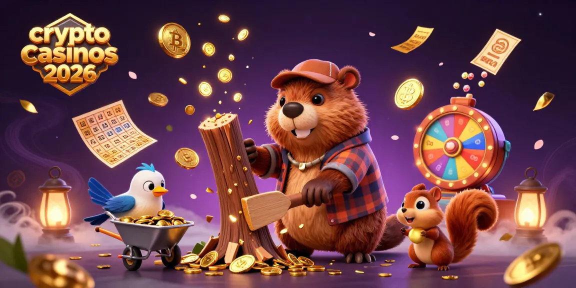 Visuel captivant des crypto casinos 2026 avec un castor et des pièces d'or, illustrant l'enthousiasme du jeu.